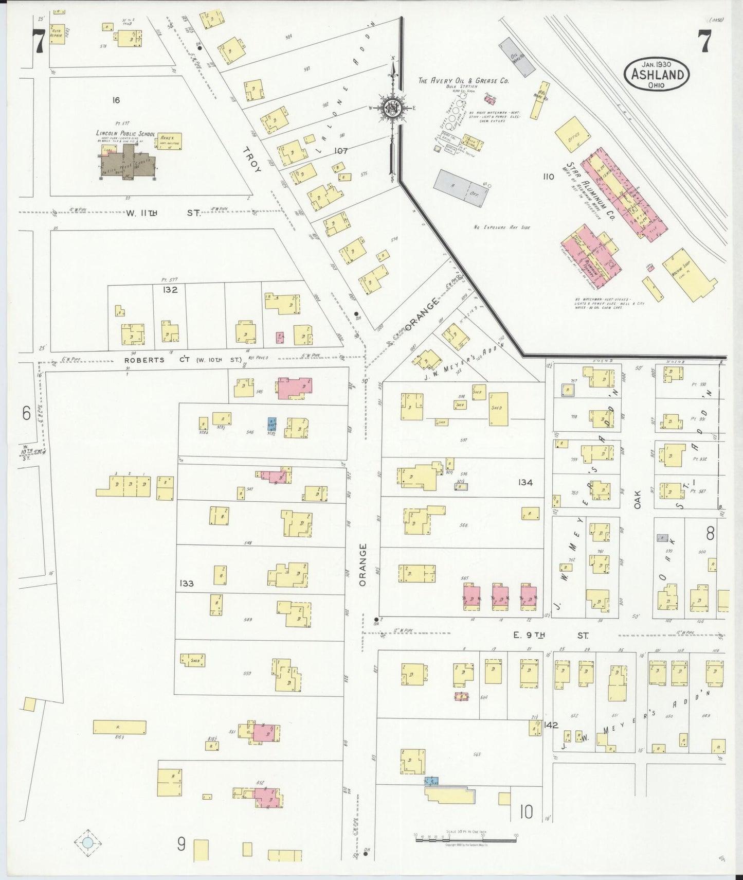 Sanborn Fire Insurance Map from Ashland, Ashland County, Ohio (1930), Sheet #0007 - Complete Map Set gallery image, historic Sanborn map, vintage wall art, Ohio Ohio