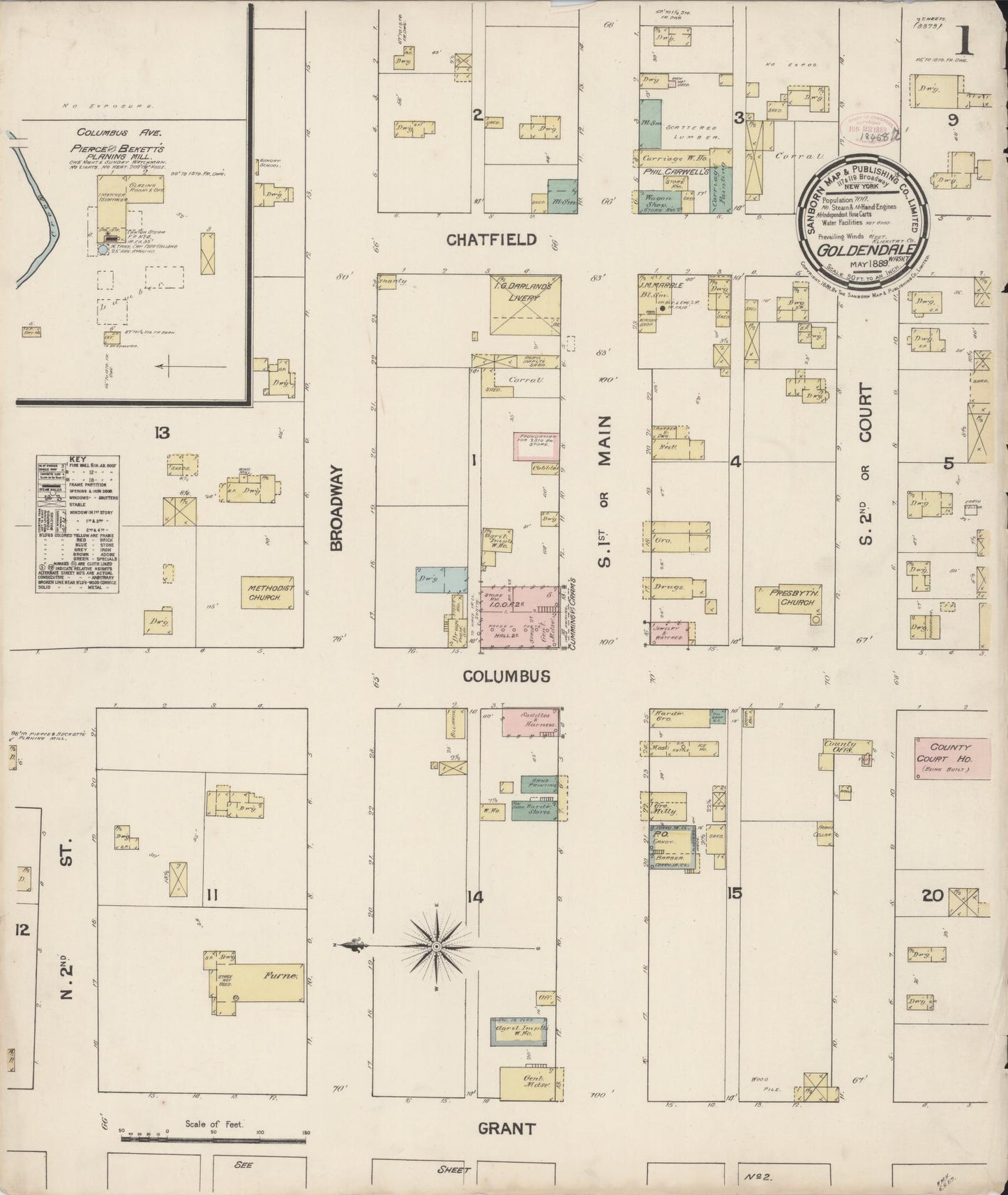 Sanborn Fire Insurance Map from Goldendale, Klickitat County, Washington (1889), Sheet #0001 - Complete Map Set gallery image, historic Sanborn map, vintage wall art, Washington Washington