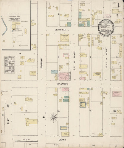 Sanborn Fire Insurance Map from Goldendale, Klickitat County, Washington (1889), Sheet #0001 - Complete Map Set gallery image, historic Sanborn map, vintage wall art, Washington Washington