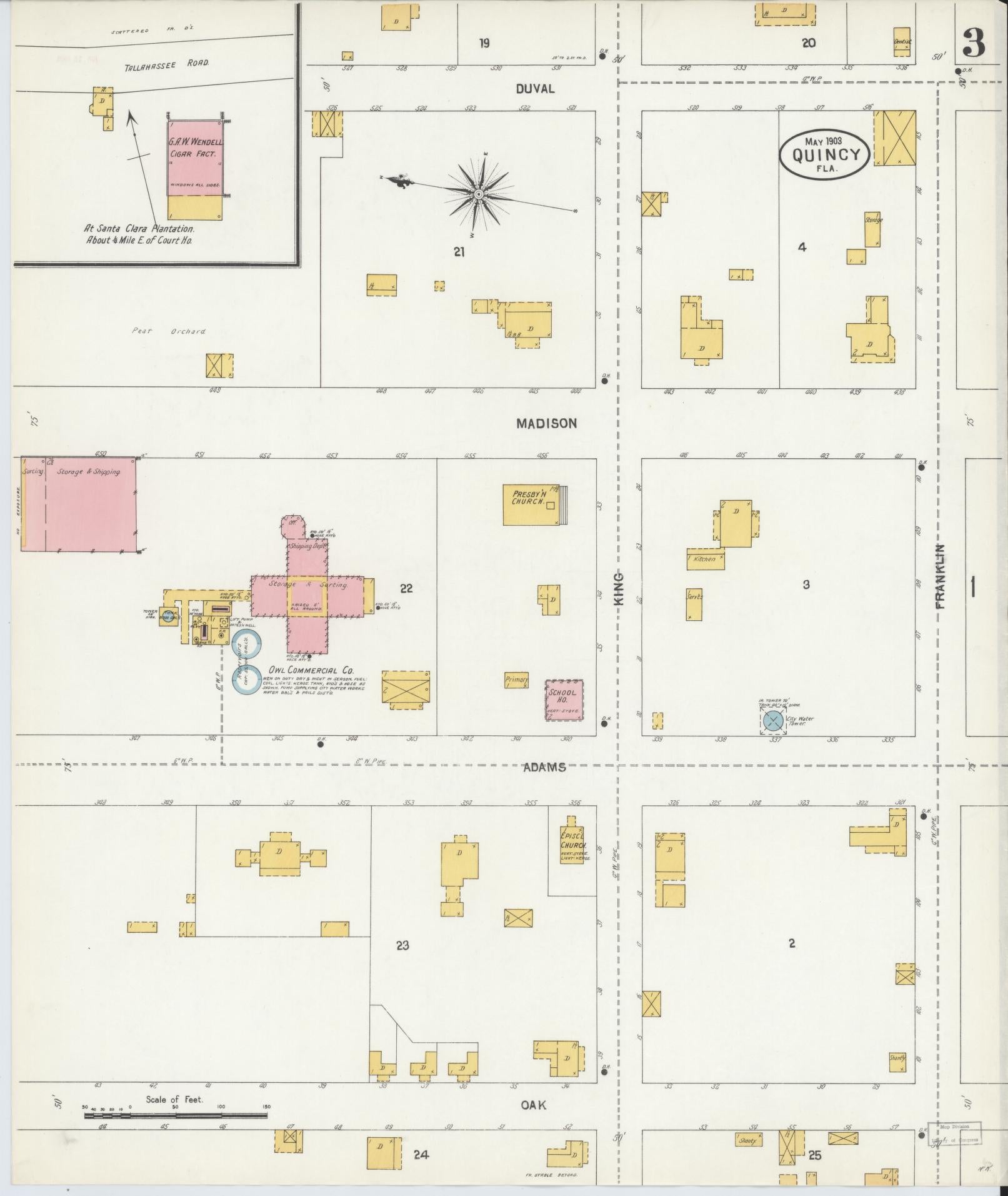 Sanborn Fire Insurance Map from Quincy, Gadsden County, Florida (1903), Sheet #0003 - Historic Sanborn Fire Insurance Map Print, vintage old map wall art, antique decor, genealogy gift, Florida Florida map