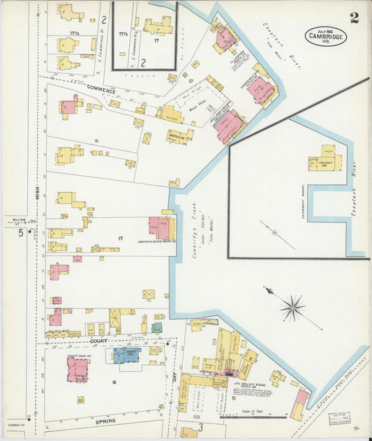 Sanborn Fire Insurance Map from Cambridge, Dorchester County, Maryland (1906), Sheet #0002 - Historic Sanborn Fire Insurance Map Print, vintage old map wall art, antique decor, genealogy gift, Maryland Maryland map
