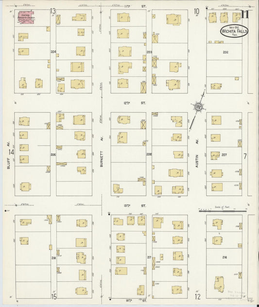 Sanborn Fire Insurance Map from Wichita Falls, Wichita County, Texas (1912), Sheet #0011 - Historic Sanborn Fire Insurance Map Print, vintage old map wall art, antique decor, genealogy gift, Texas Texas map