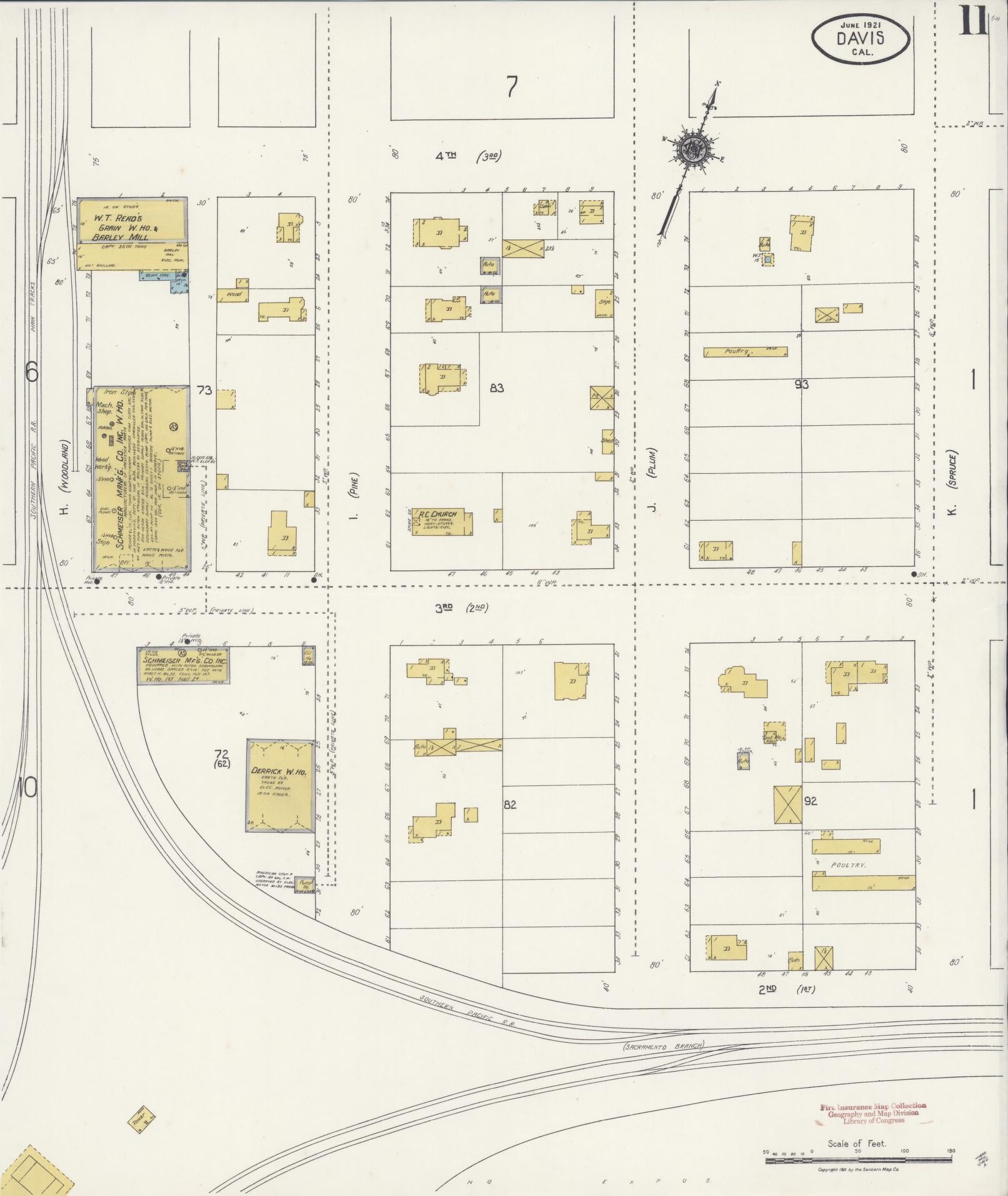 Sanborn Fire Insurance Map from Davis, Yolo County, California (1921), Sheet #0011 - Complete Map Set gallery image, historic Sanborn map, vintage wall art, California California