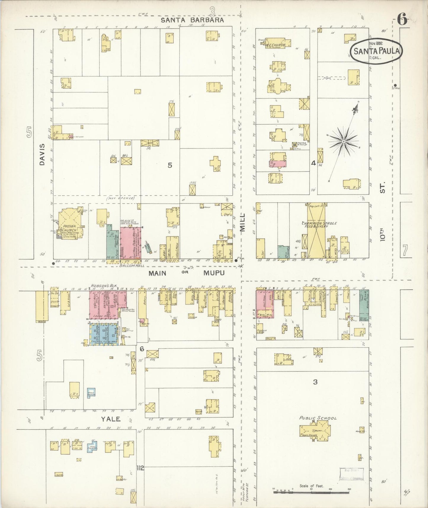 Sanborn Fire Insurance Map from Santa Paula, Ventura County, California (1892), Sheet #0006 - Complete Map Set gallery image, historic Sanborn map, vintage wall art, California California