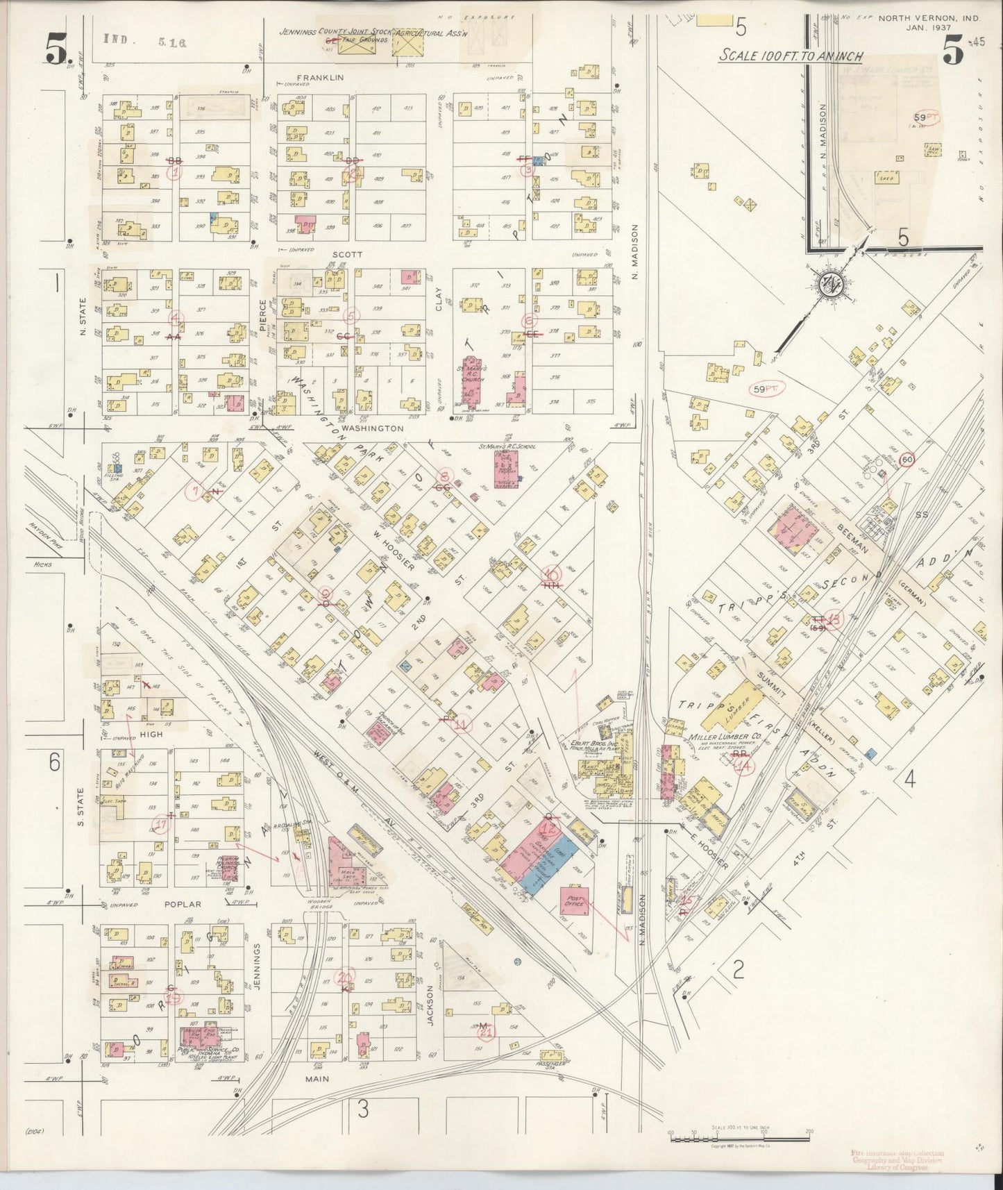 Sanborn Fire Insurance Map from North Vernon, Jennings County, Indiana (1943), Sheet #0005 - Complete Map Set gallery image, historic Sanborn map, vintage wall art, Indiana Indiana