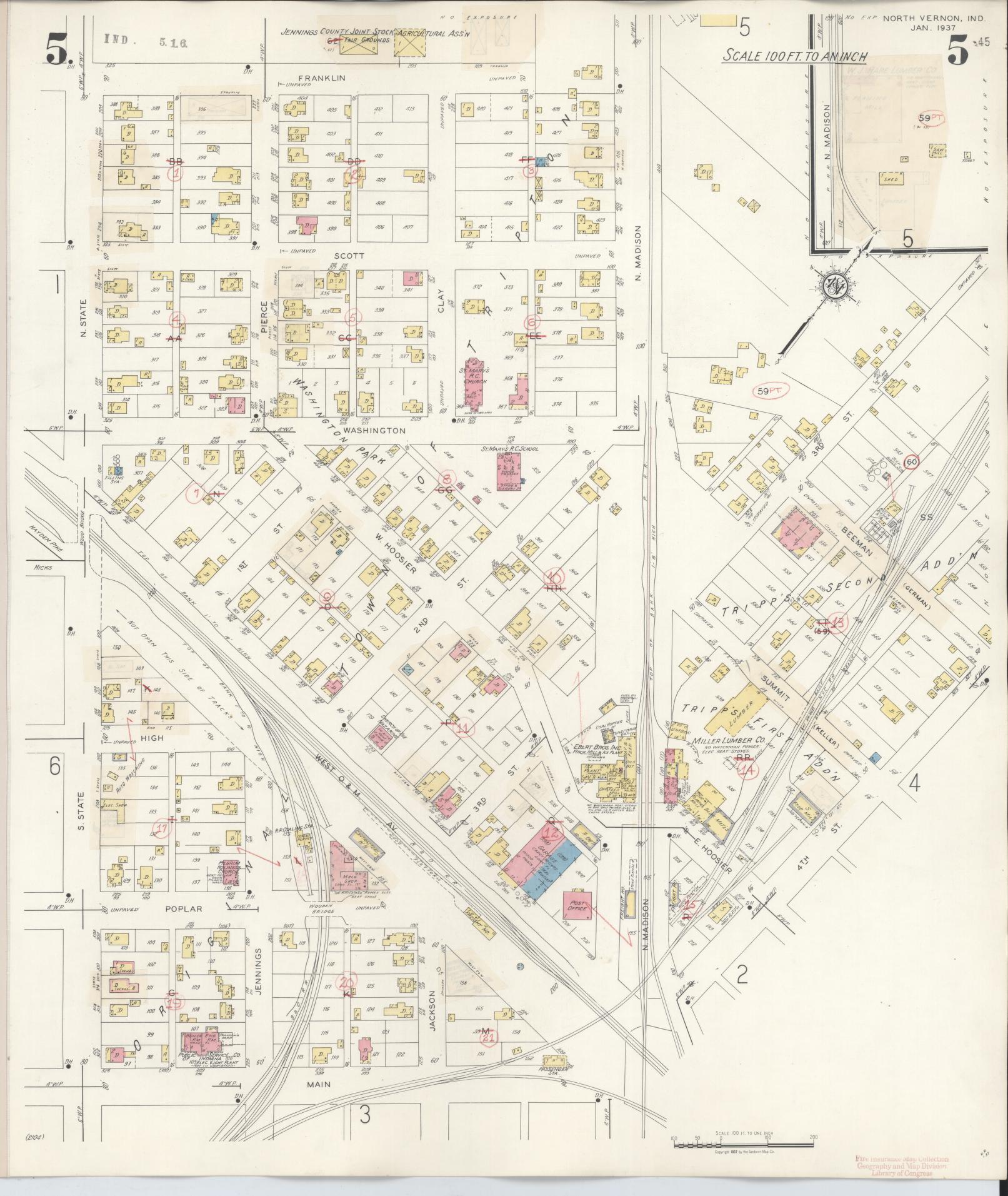 Sanborn Fire Insurance Map from North Vernon, Jennings County, Indiana (1943), Sheet #0005 - Complete Map Set gallery image, historic Sanborn map, vintage wall art, Indiana Indiana