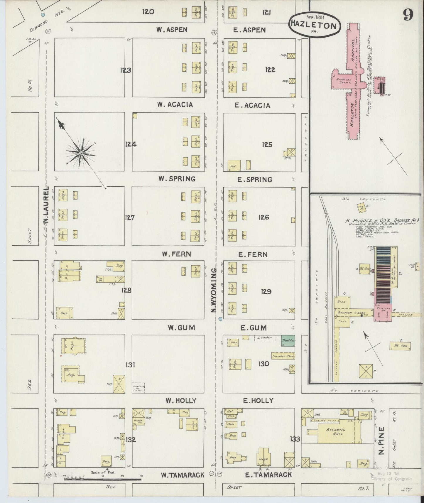 Sanborn Fire Insurance Map from Hazleton, Luzerne County, Pennsylvania (1891), Sheet #0009 - Historic Sanborn Fire Insurance Map Print, vintage old map wall art, antique decor, genealogy gift, Pennsylvania Pennsylvania map