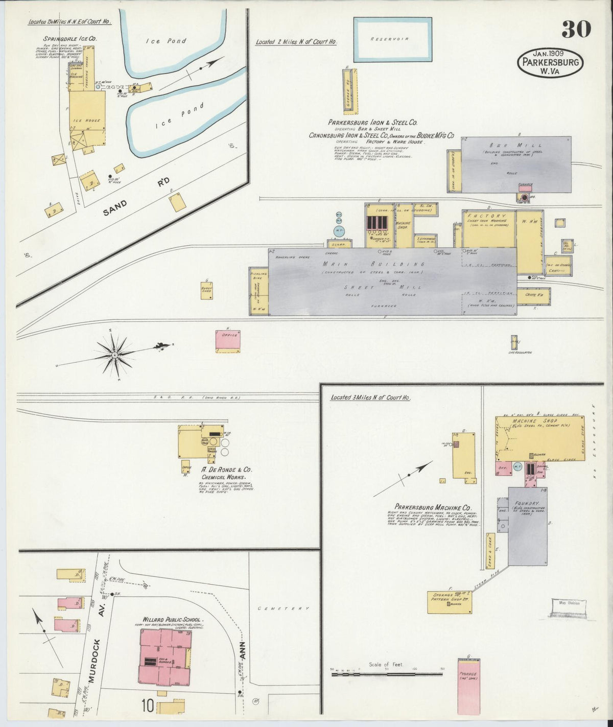 Sanborn Fire Insurance Map from Parkersburg, Wood County, West Virginia (1909), Sheet #0030 - Historic Sanborn Fire Insurance Map Print, vintage old map wall art, antique decor, genealogy gift, West Virginia West Virginia map
