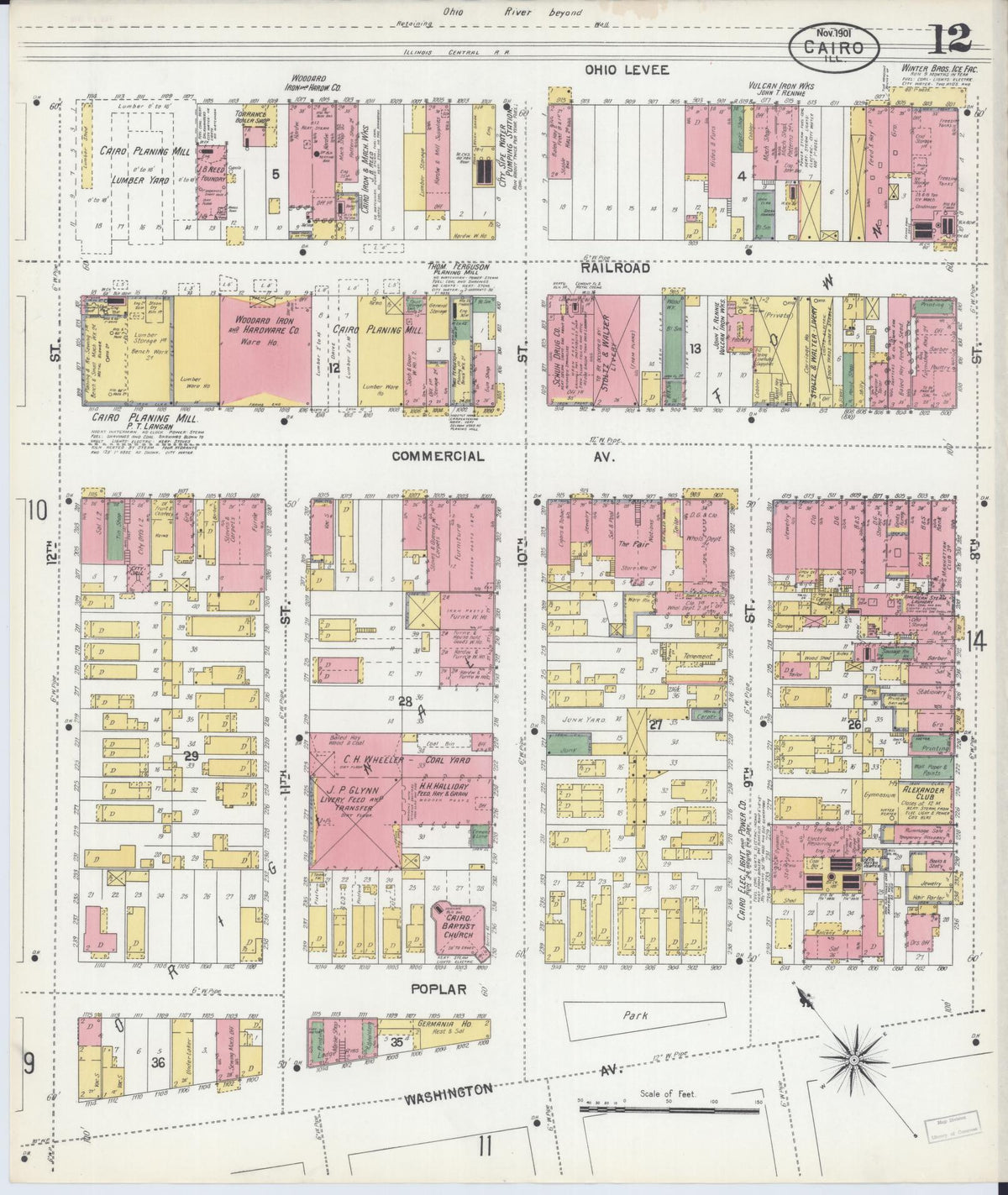 Sanborn Fire Insurance Map from Cairo, Alexander County, Illinois (1901), Sheet #0012 - Complete Map Set gallery image, historic Sanborn map, vintage wall art, Illinois Illinois