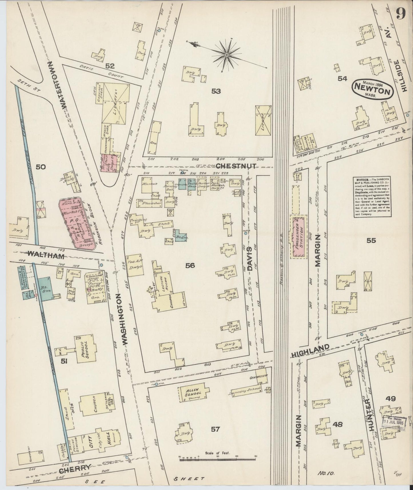 Sanborn Fire Insurance Map from Newton, Middlesex County, Massachusetts (1884), Sheet #0009 - Complete Map Set gallery image, historic Sanborn map, vintage wall art, Massachusetts Massachusetts