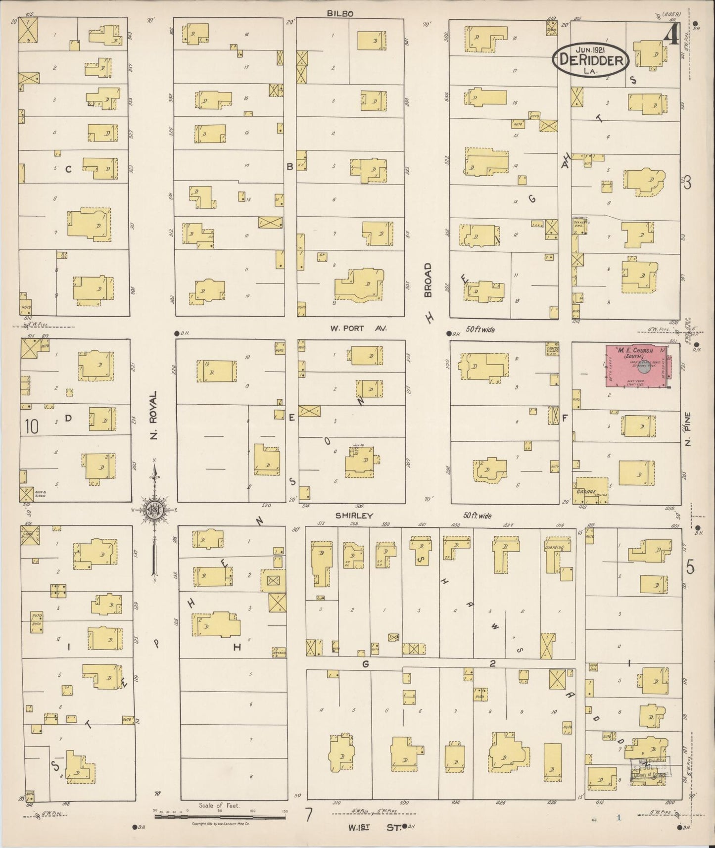 Sanborn Fire Insurance Map from De Ridder, Beauregard Parish, Louisiana (1921), Sheet #0004 - Complete Map Set gallery image, historic Sanborn map, vintage wall art, Louisiana Louisiana