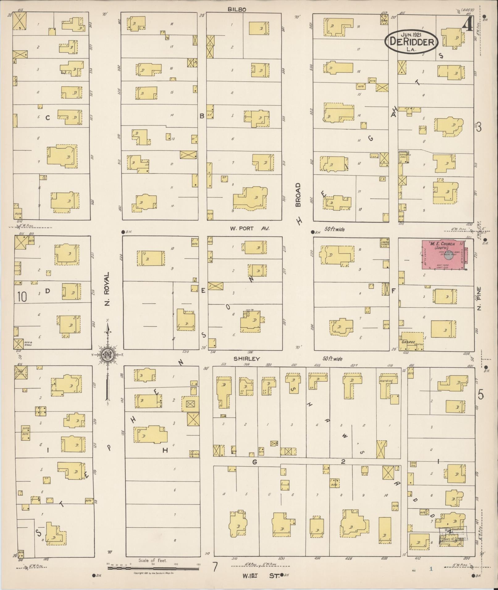 Sanborn Fire Insurance Map from De Ridder, Beauregard Parish, Louisiana (1921), Sheet #0004 - Complete Map Set gallery image, historic Sanborn map, vintage wall art, Louisiana Louisiana