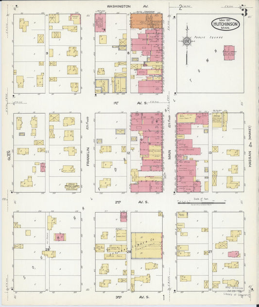 Sanborn Fire Insurance Map from Hutchinson, Mcleod County, Minnesota (1917), Sheet #0003 - Historic Sanborn Fire Insurance Map Print, vintage old map wall art, antique decor, genealogy gift, Minnesota Minnesota map