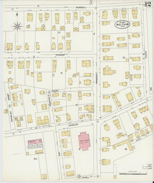 Sanborn Fire Insurance Map from Waltham, Middlesex County, Massachusetts (1897), Sheet #0012 - Historic Sanborn Fire Insurance Map Print, vintage old map wall art, antique decor, genealogy gift, Massachusetts Massachusetts map