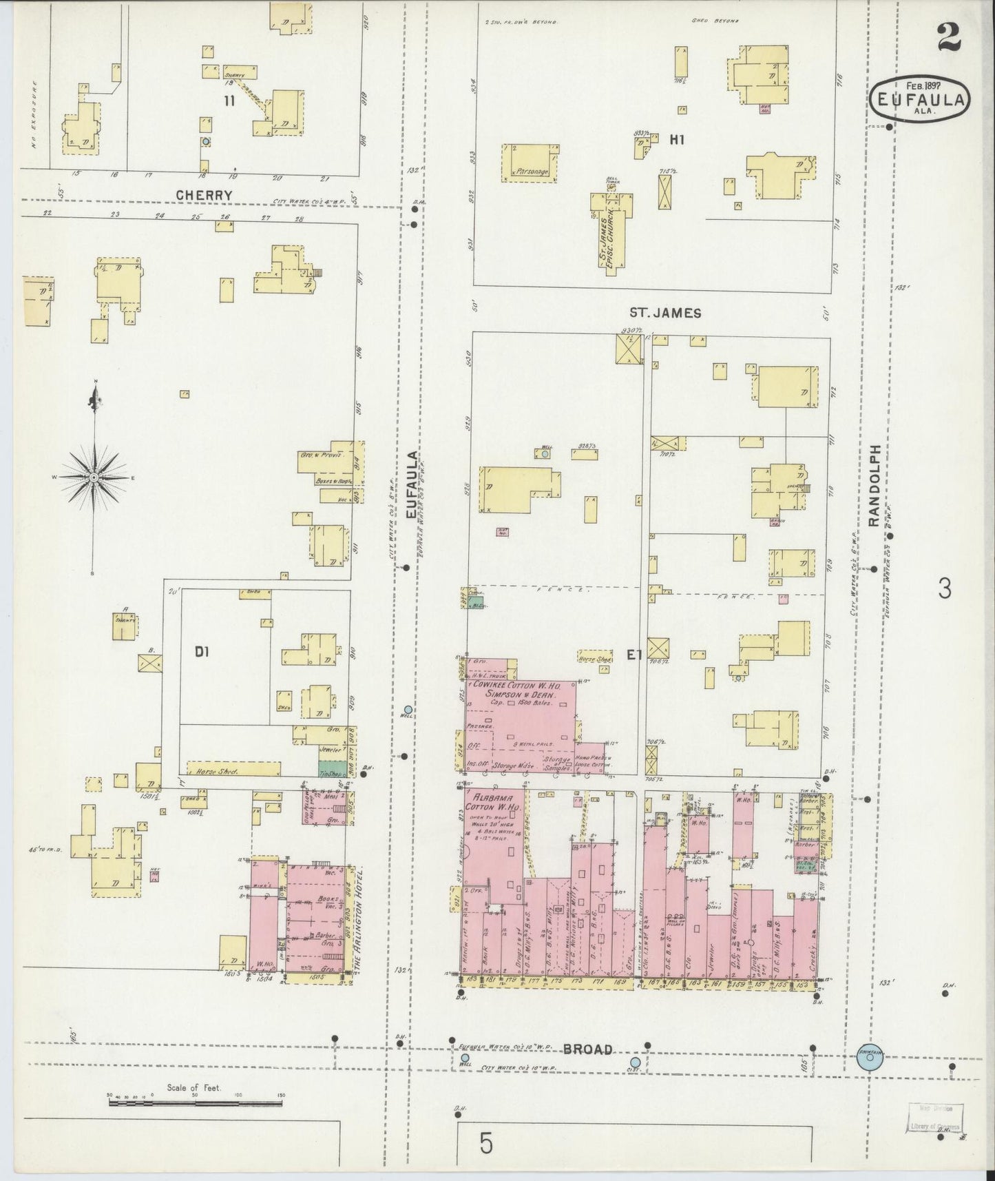 Sanborn Fire Insurance Map from Eufaula, Barbour County, Alabama (1897), Sheet #0002 - Historic Sanborn Fire Insurance Map Print, vintage old map wall art, antique decor, genealogy gift, Alabama Alabama map