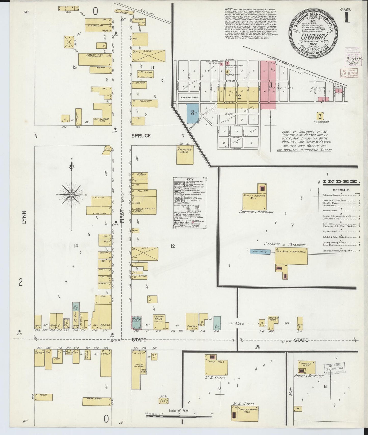 Sanborn Fire Insurance Map from Onaway, Presque Isle County, Michigan (1903), Sheet #0001 - Complete Map Set gallery image, historic Sanborn map, vintage wall art, Michigan Michigan