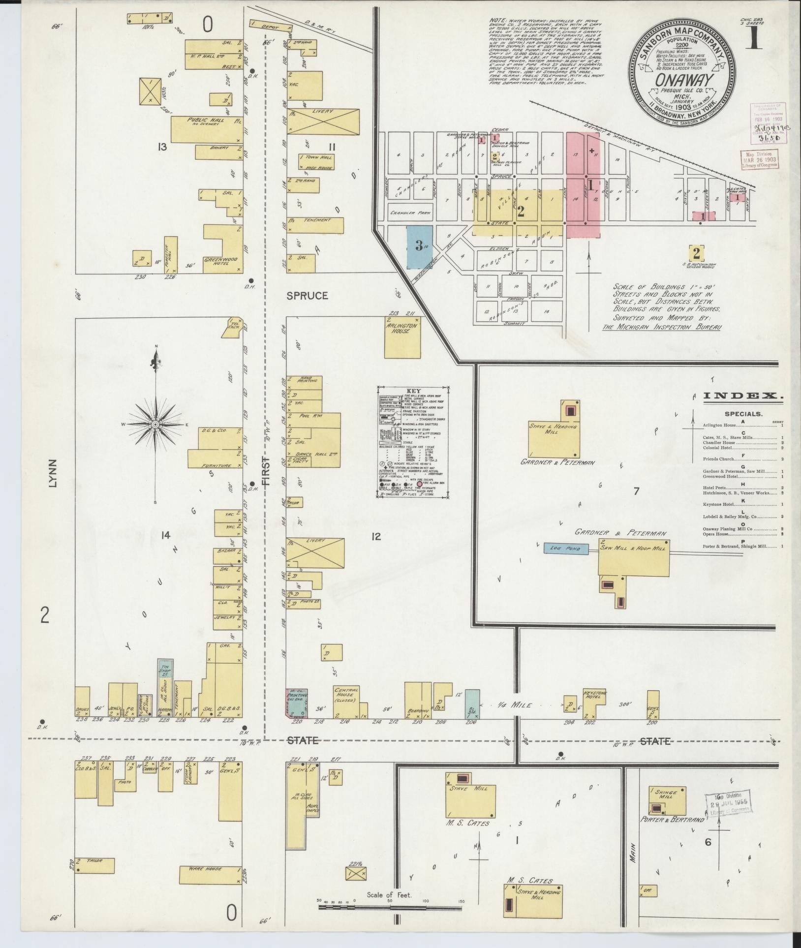 Sanborn Fire Insurance Map from Onaway, Presque Isle County, Michigan (1903), Sheet #0001 - Complete Map Set gallery image, historic Sanborn map, vintage wall art, Michigan Michigan