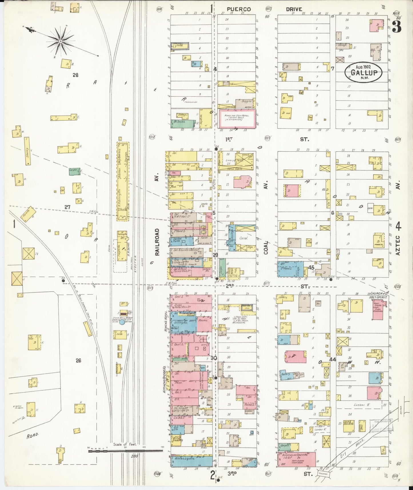 Sanborn Fire Insurance Map from Gallup, Mckinley County, New Mexico (1902), Sheet #0003 - Complete Map Set gallery image, historic Sanborn map, vintage wall art, New Mexico New Mexico