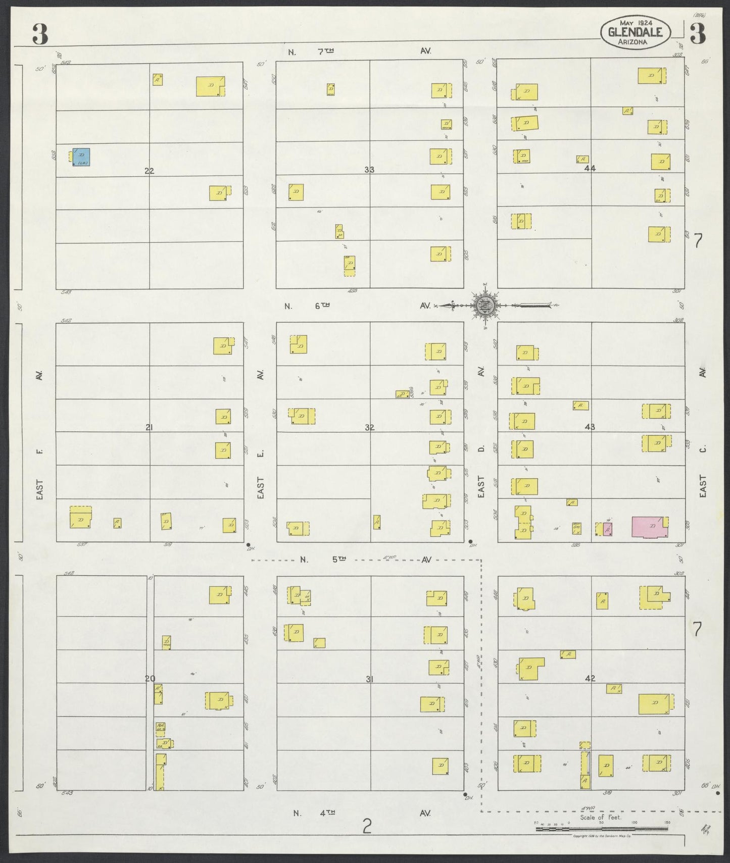 Sanborn Fire Insurance Map from Glendale, Maricopa County, Arizona (1924), Sheet #0003 - Complete Map Set gallery image, historic Sanborn map, vintage wall art, Arizona Arizona