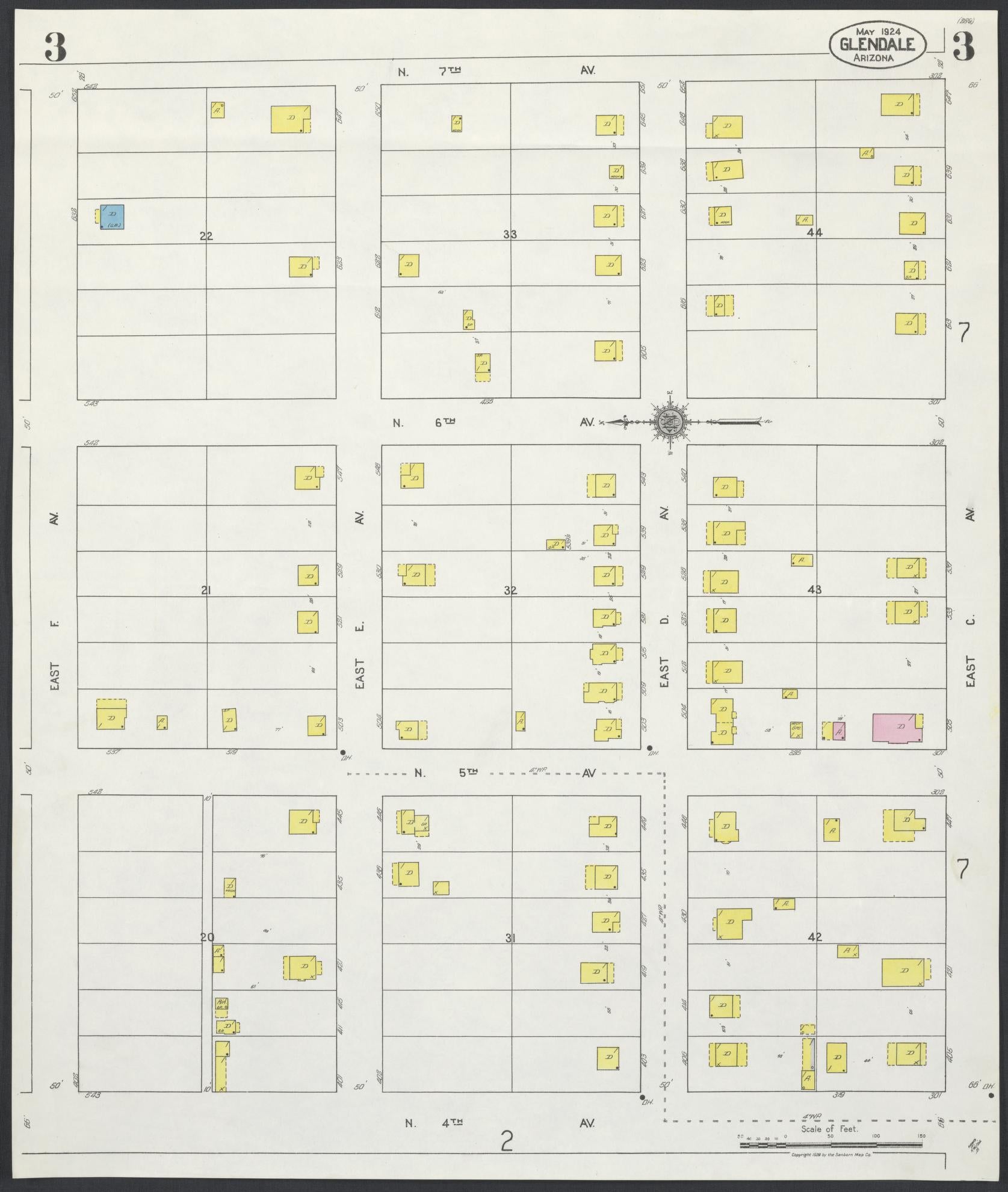 Sanborn Fire Insurance Map from Glendale, Maricopa County, Arizona (1924), Sheet #0003 - Complete Map Set gallery image, historic Sanborn map, vintage wall art, Arizona Arizona