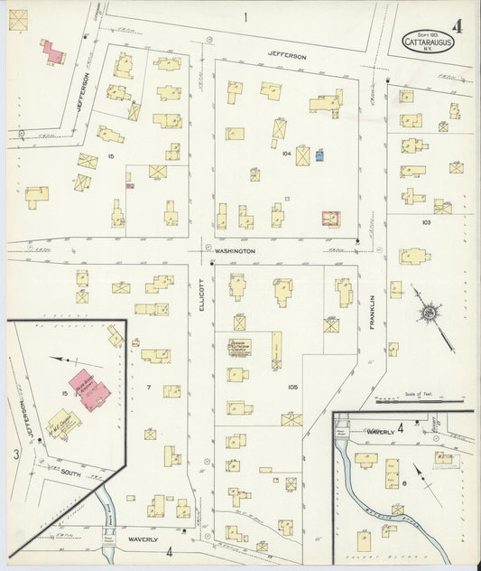 Sanborn Fire Insurance Map from Cattaraugus, Cattaraugus County, New York (1913), Sheet #0004 - Historic Sanborn Fire Insurance Map Print, vintage old map wall art, antique decor, genealogy gift, New York New York map