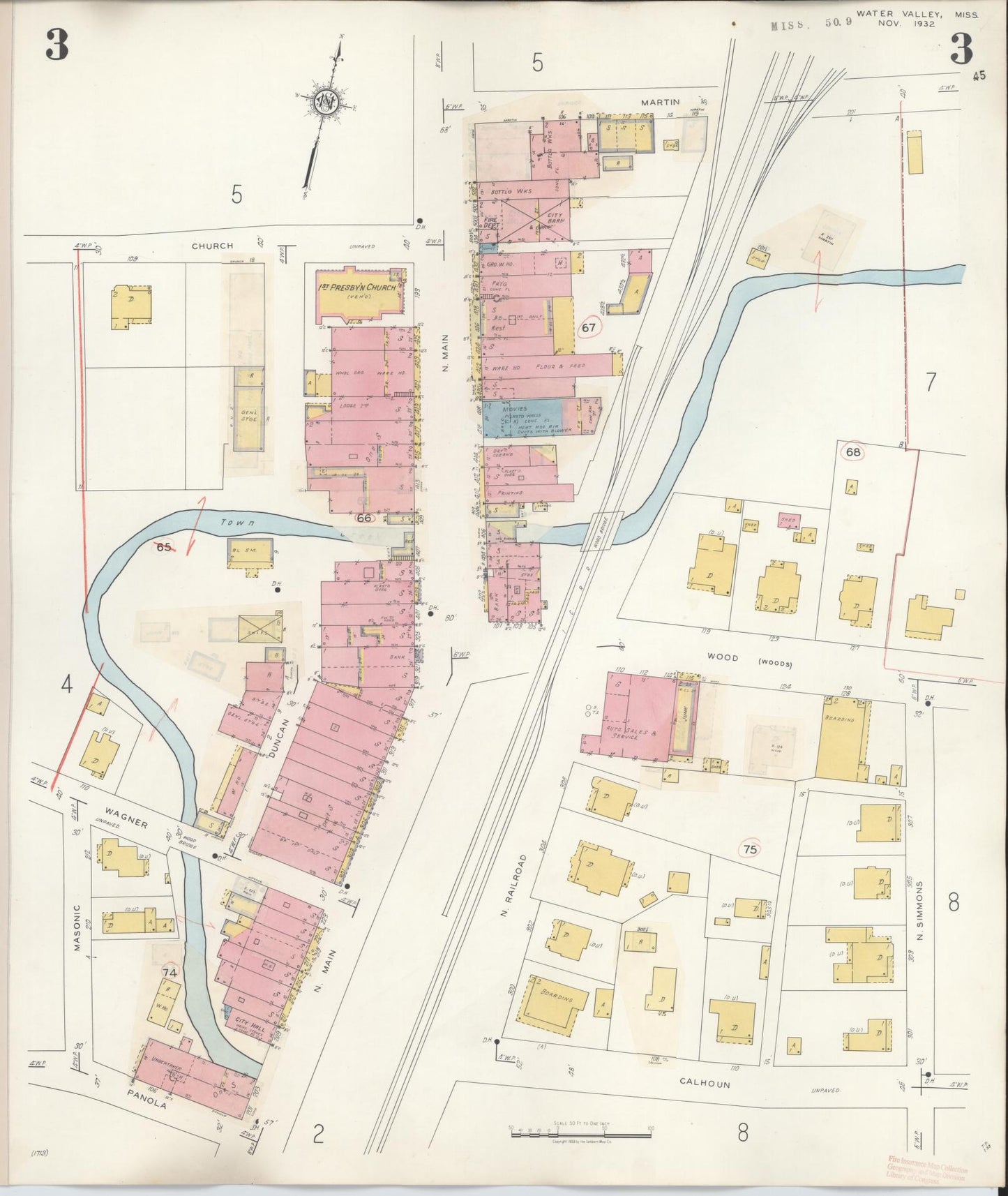 Sanborn Fire Insurance Map from Water Valley, Yalobusha County, Mississippi (1940), Sheet #0003 - Complete Map Set gallery image, historic Sanborn map, vintage wall art, Mississippi Mississippi