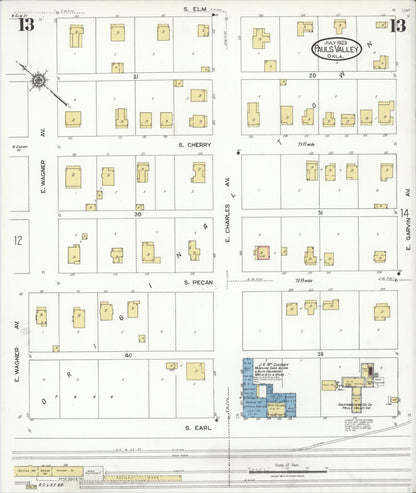 Sanborn Fire Insurance Map from Pauls Valley, Garvin County, Oklahoma (1923), Sheet #0013 - Complete Map Set gallery image, historic Sanborn map, vintage wall art, Oklahoma Oklahoma