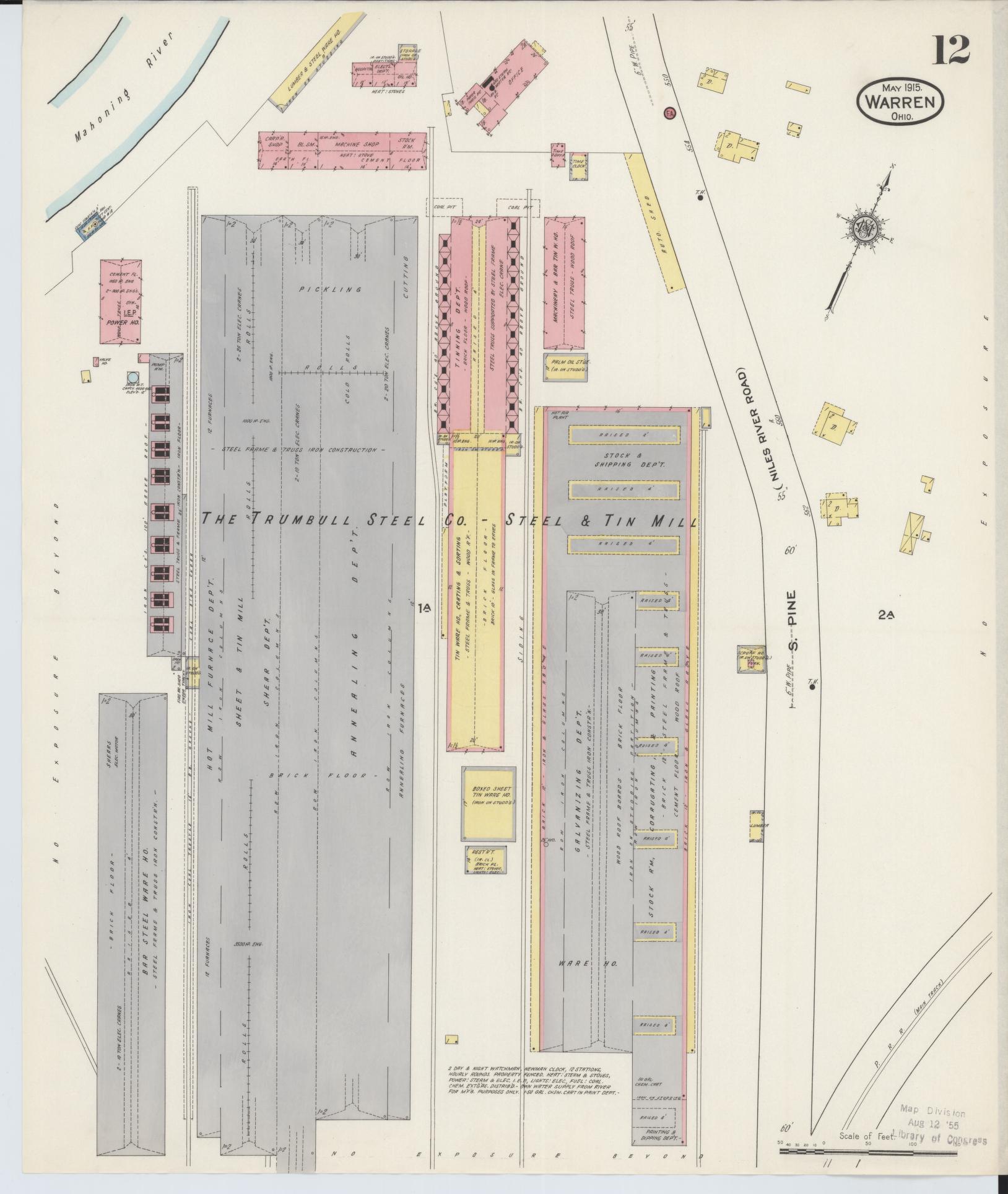 Sanborn Fire Insurance Map from Warren, Trumbull County, Ohio (1915), Sheet #0012 - Historic Sanborn Fire Insurance Map Print, vintage old map wall art, antique decor, genealogy gift, Ohio Ohio map