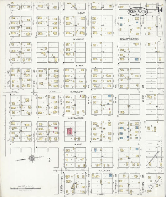Sanborn Fire Insurance Map from North Platte, Lincoln County, Nebraska (1921), Sheet #0014 - Historic Sanborn Fire Insurance Map Print, vintage old map wall art, antique decor, genealogy gift, Nebraska Nebraska map