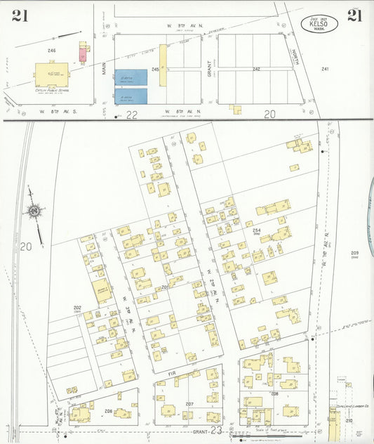 Sanborn Fire Insurance Map from Kelso, Cowlitz County, Washington (1927), Sheet #0021 - Historic Sanborn Fire Insurance Map Print, vintage old map wall art, antique decor, genealogy gift, Washington Washington map