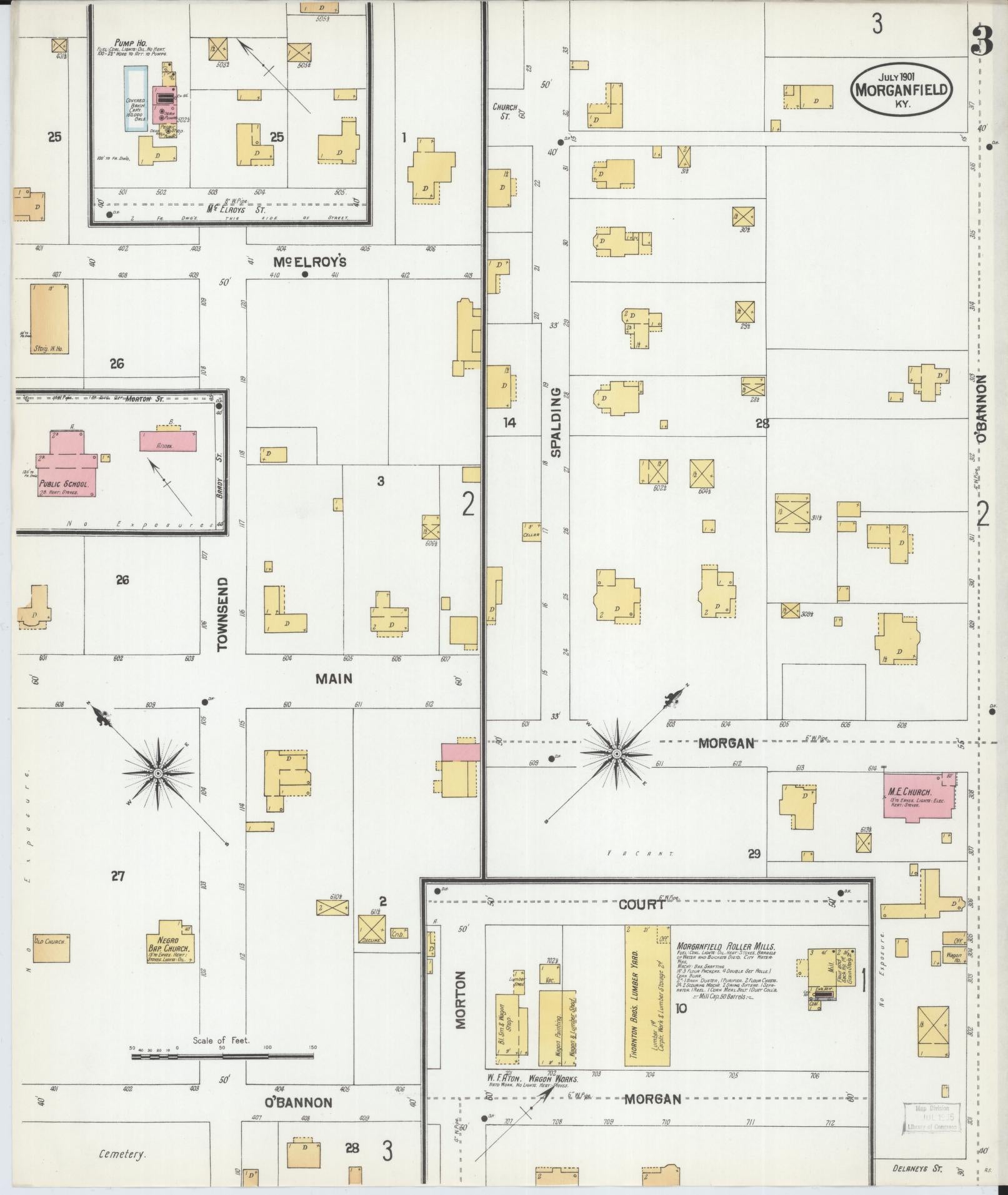 Sanborn Fire Insurance Map from Morganfield, Union County, Kentucky (1901), Sheet #0003 - Historic Sanborn Fire Insurance Map Print, vintage old map wall art, antique decor, genealogy gift, Kentucky Kentucky map