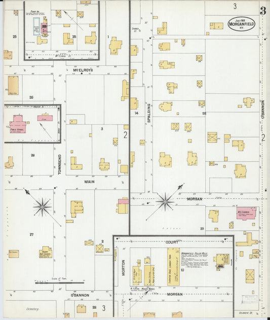 Sanborn Fire Insurance Map from Morganfield, Union County, Kentucky (1901), Sheet #0003 - Historic Sanborn Fire Insurance Map Print, vintage old map wall art, antique decor, genealogy gift, Kentucky Kentucky map