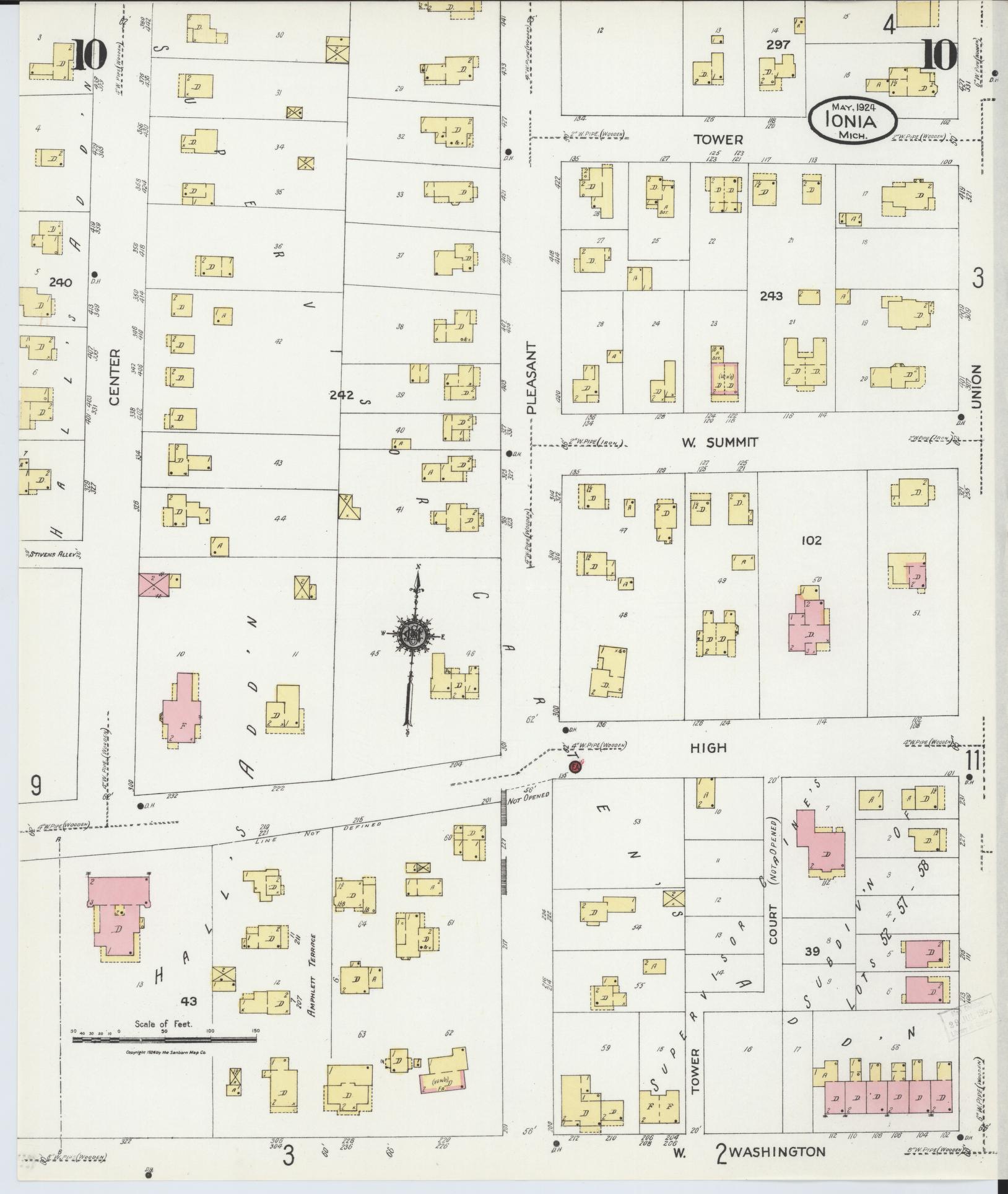 Sanborn Fire Insurance Map from Ionia, Ionia County, Michigan (1924), Sheet #0010 - Complete Map Set gallery image, historic Sanborn map, vintage wall art, Michigan Michigan