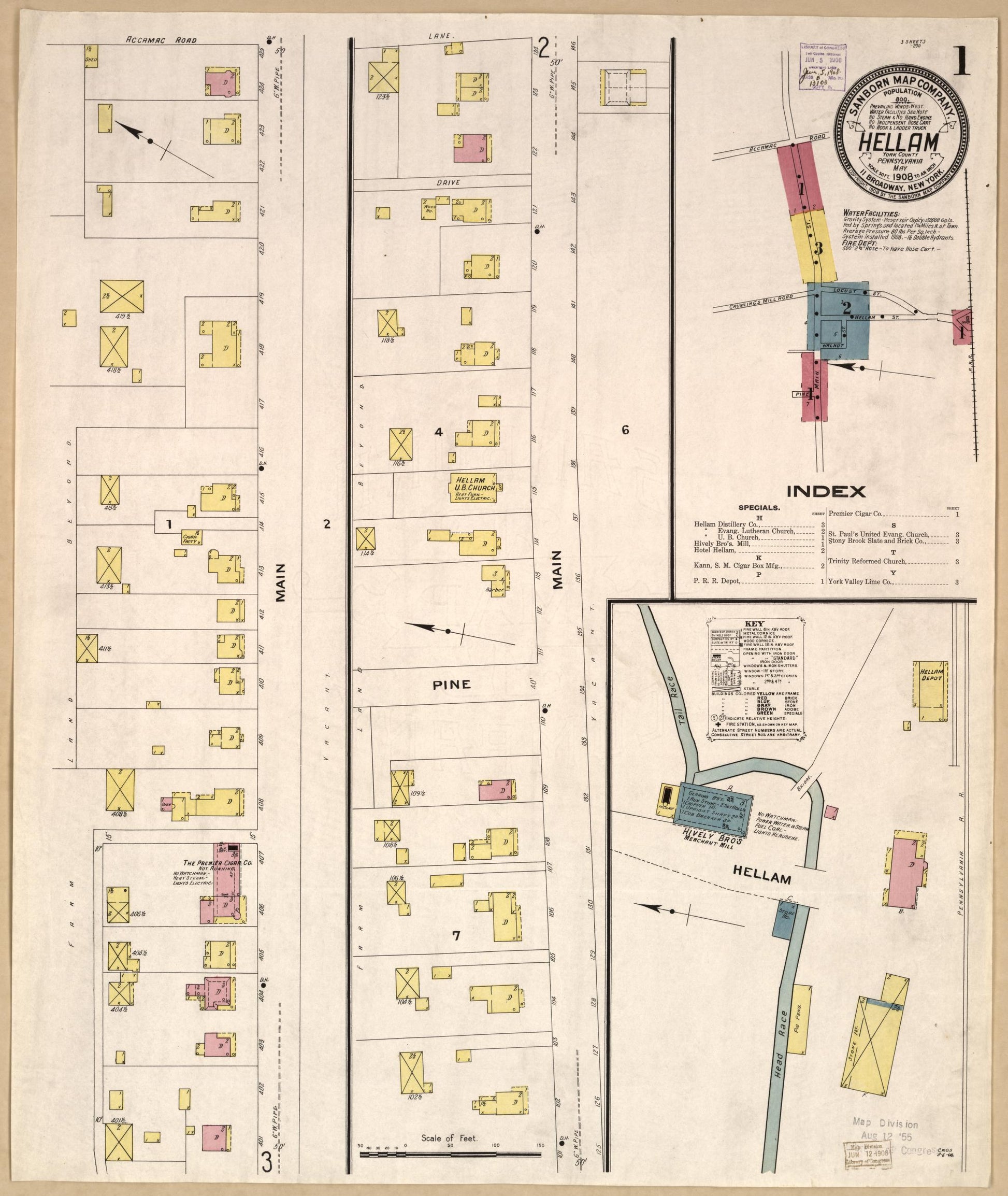 Sanborn Fire Insurance Map from Hellam, York County, Pennsylvania. (1908) – Historic Sanborn Fire Insurance Map Print