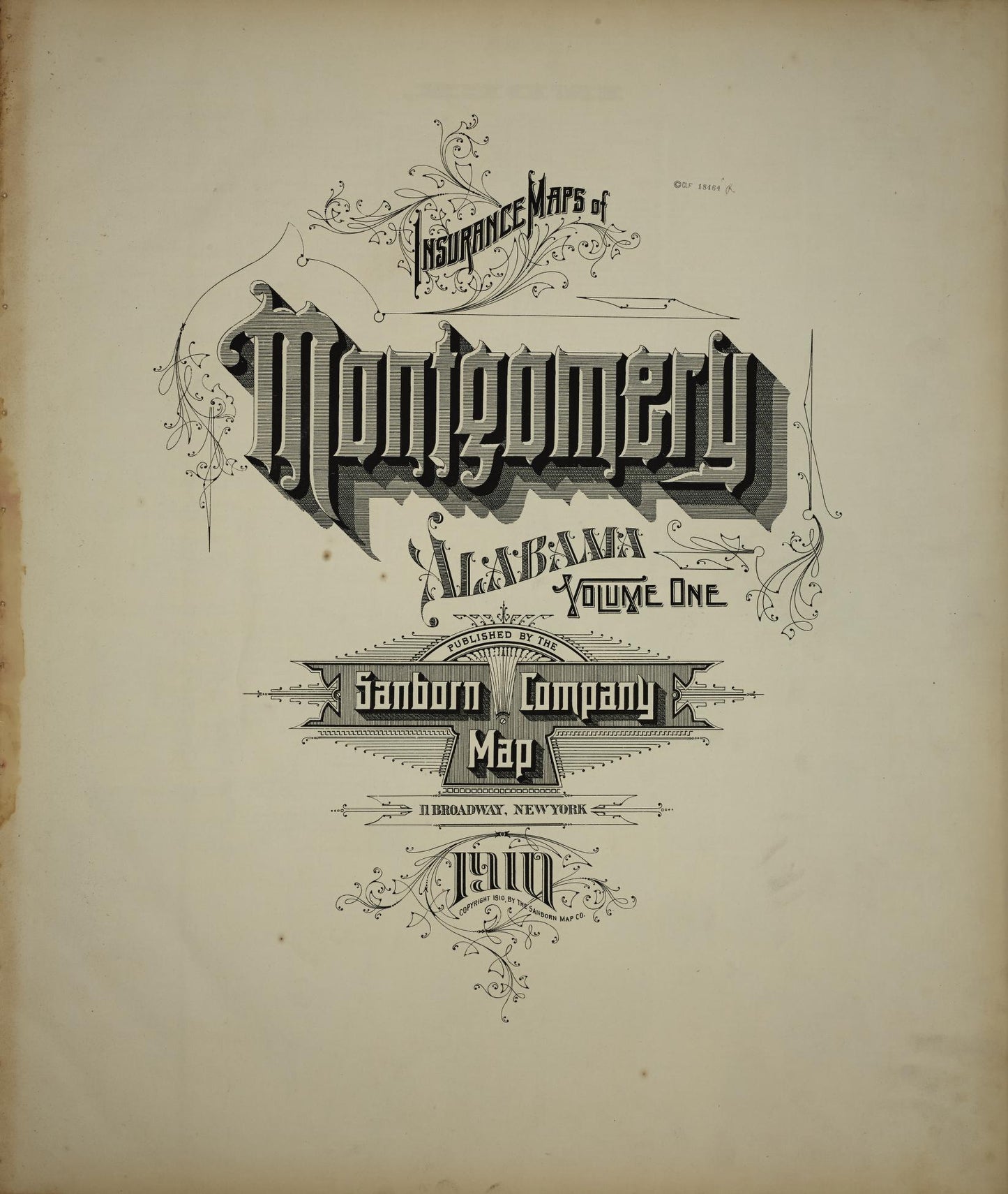 Sanborn Fire Insurance Map from Montgomery, Montgomery County, Alabama (1910), Sheet #0001 - Historic Sanborn Fire Insurance Map Print, vintage old map wall art, antique decor, genealogy gift, Alabama Alabama map
