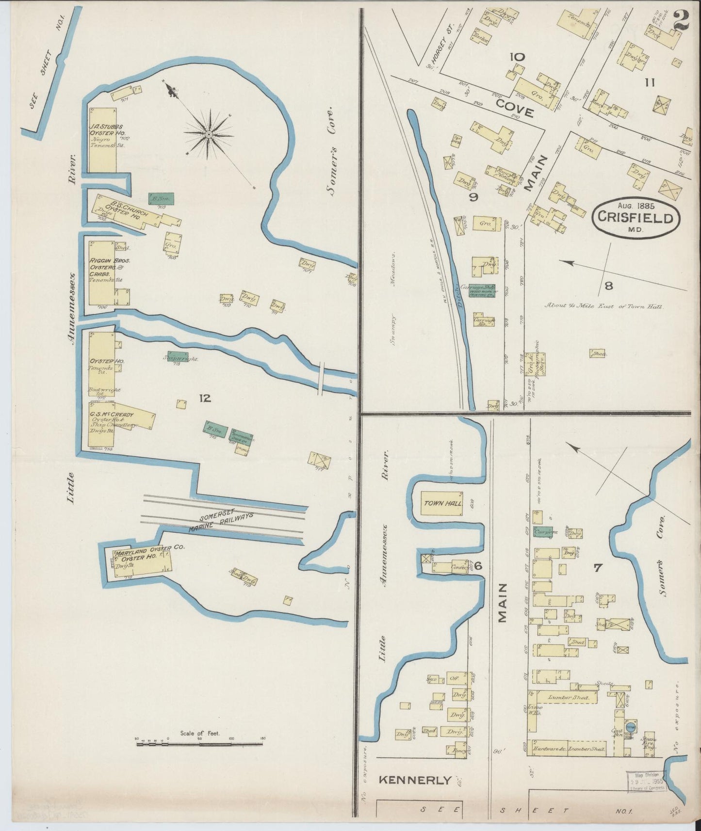 Somerset, Maryland - 1885 - Sanborn Fire Insurance Map, Sheet #0002 - Historic Sanborn Fire Insurance Map Print, Somerset Maryland 1885 0002 vintage old map wall art