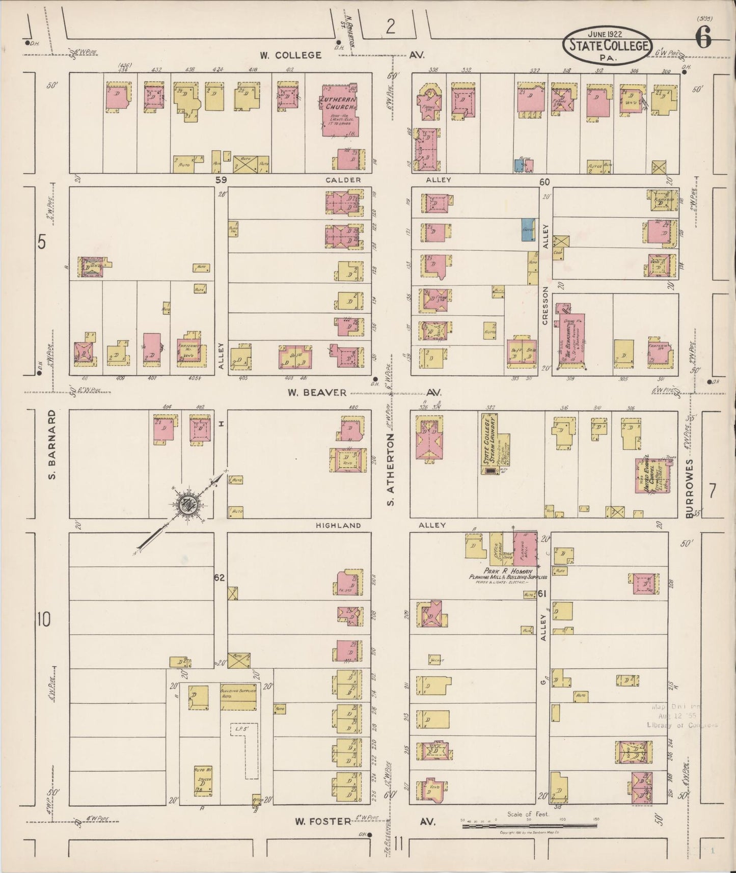 Sanborn Fire Insurance Map from State College, Centre County, Pennsylvania (1922), Sheet #0006 - Complete Map Set gallery image, historic Sanborn map, vintage wall art, Pennsylvania Pennsylvania