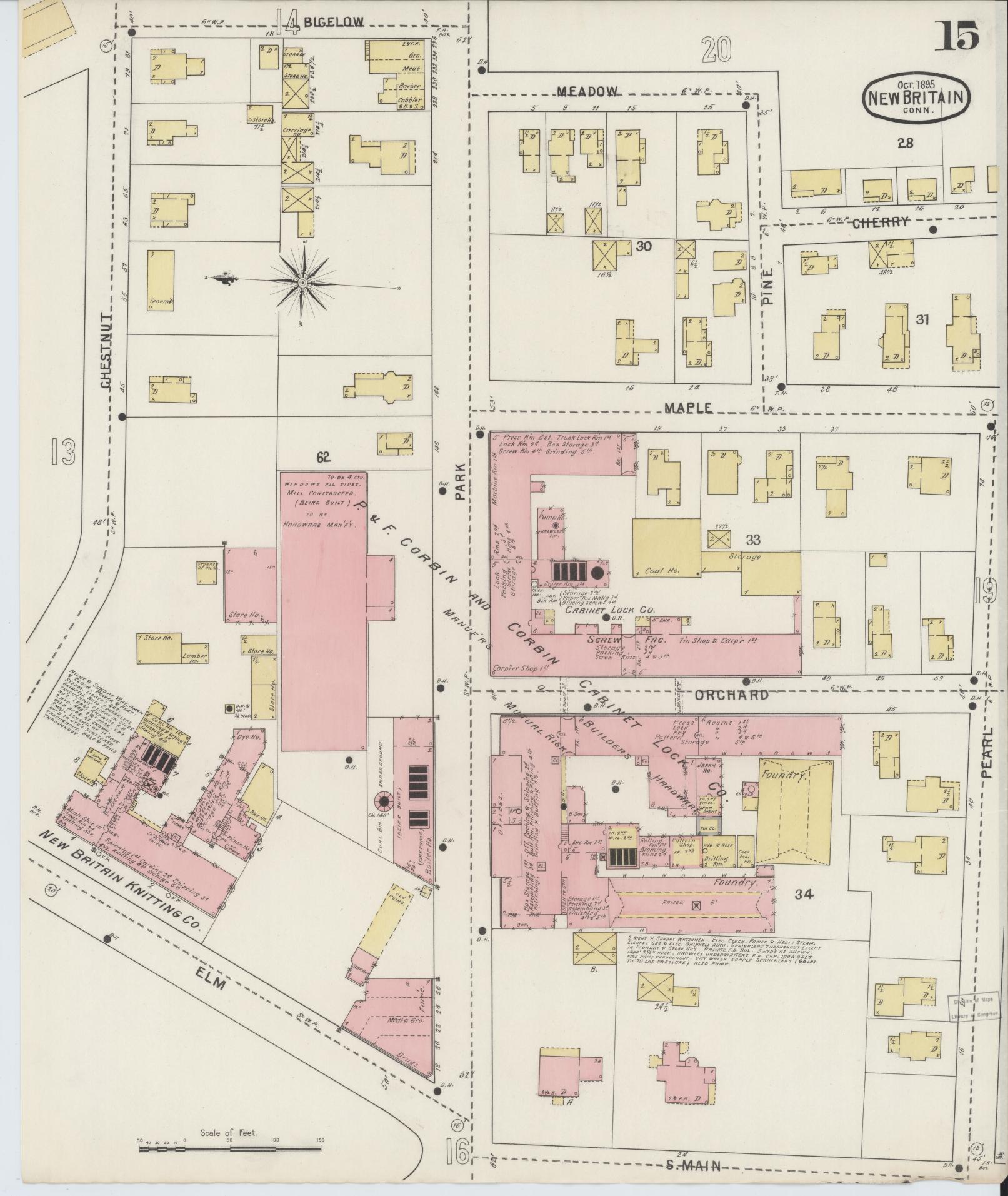 Sanborn Fire Insurance Map from New Britain, Hartford County, Connecticut (1895), Sheet #0015 - Historic Sanborn Fire Insurance Map Print, vintage old map wall art, antique decor, genealogy gift, Connecticut Connecticut map