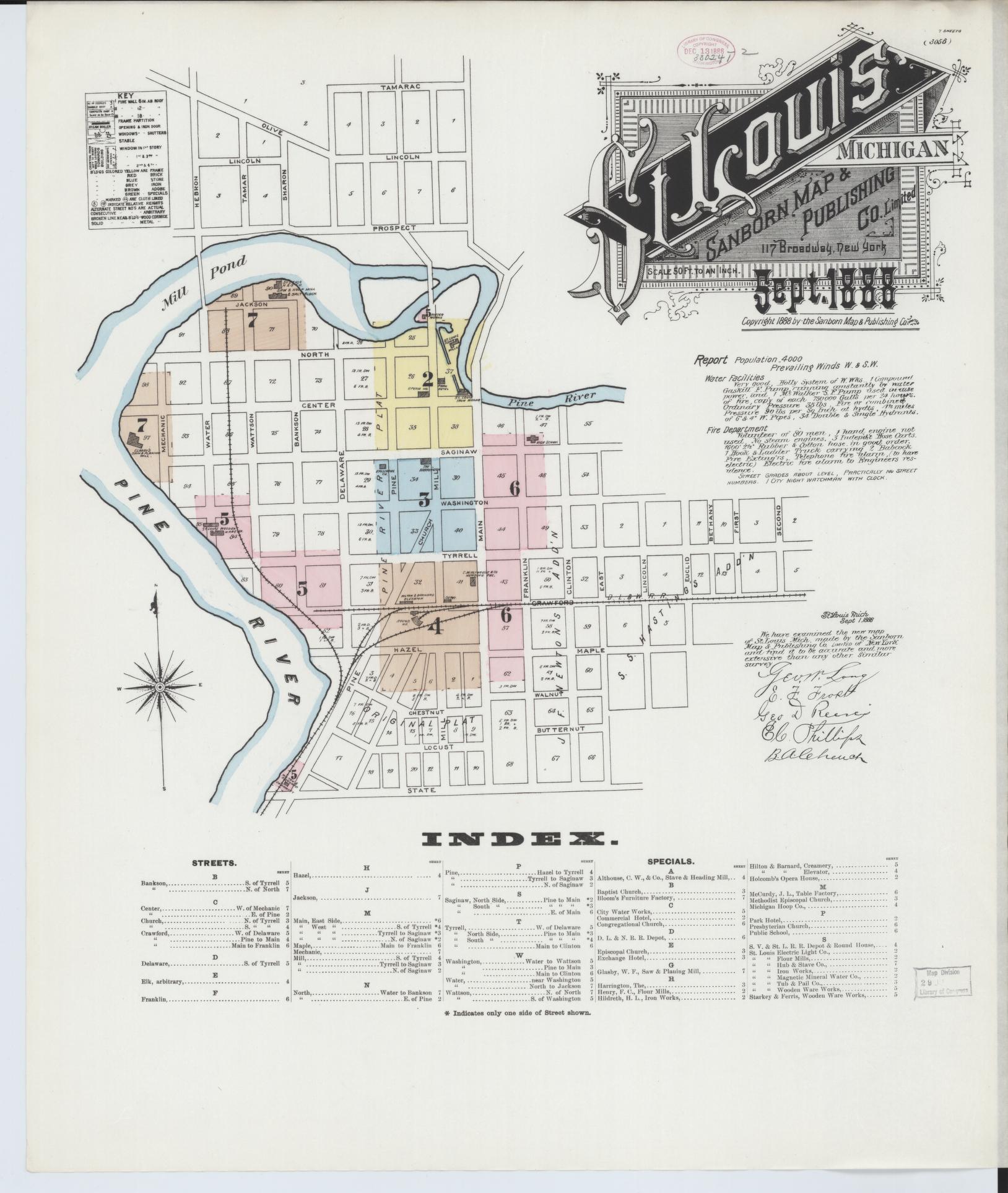 Sanborn Fire Insurance Map from Saint Louis, Gratiot County, Michigan (1888), Sheet #0001 - Complete Map Set gallery image, historic Sanborn map, vintage wall art, Michigan Michigan
