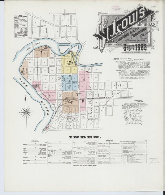 Sanborn Fire Insurance Map from Saint Louis, Gratiot County, Michigan (1888), Sheet #0001 - Complete Map Set gallery image, historic Sanborn map, vintage wall art, Michigan Michigan