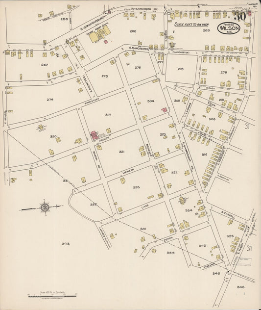 Sanborn Fire Insurance Map from Wilson, Wilson County, North Carolina (1922), Sheet #0030 - Historic Sanborn Fire Insurance Map Print, vintage old map wall art, antique decor, genealogy gift, North Carolina North Carolina map