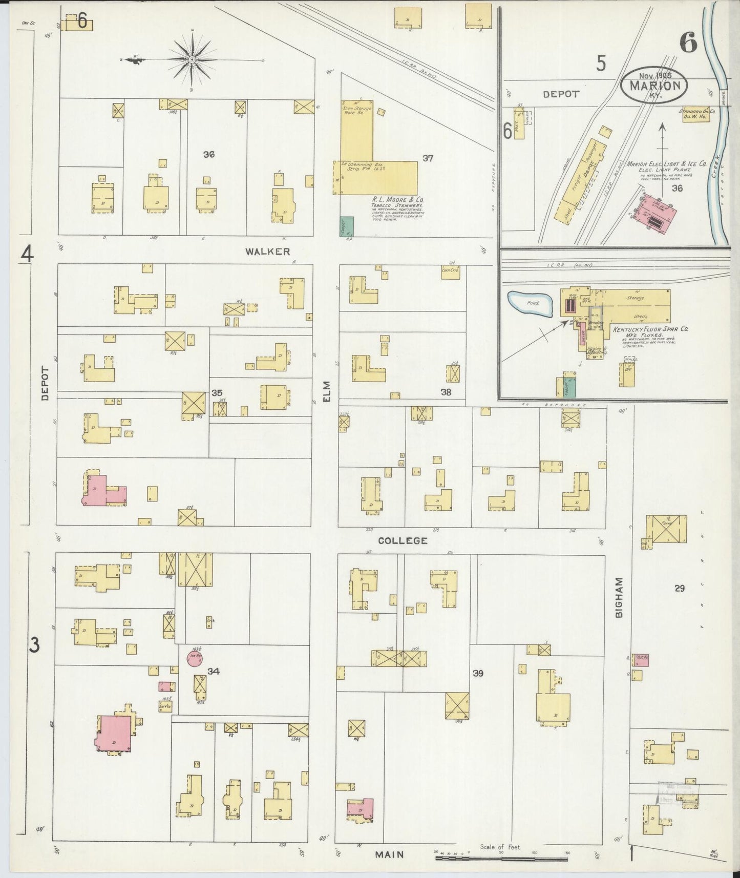 Sanborn Fire Insurance Map from Marion, Crittenden County, Kentucky (1905), Sheet #0006 - Historic Sanborn Fire Insurance Map Print, vintage old map wall art, antique decor, genealogy gift, Kentucky Kentucky map