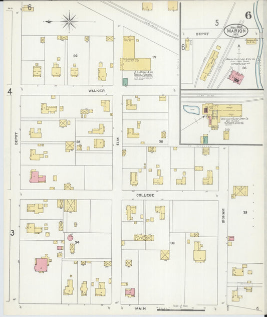 Sanborn Fire Insurance Map from Marion, Crittenden County, Kentucky (1905), Sheet #0006 - Historic Sanborn Fire Insurance Map Print, vintage old map wall art, antique decor, genealogy gift, Kentucky Kentucky map