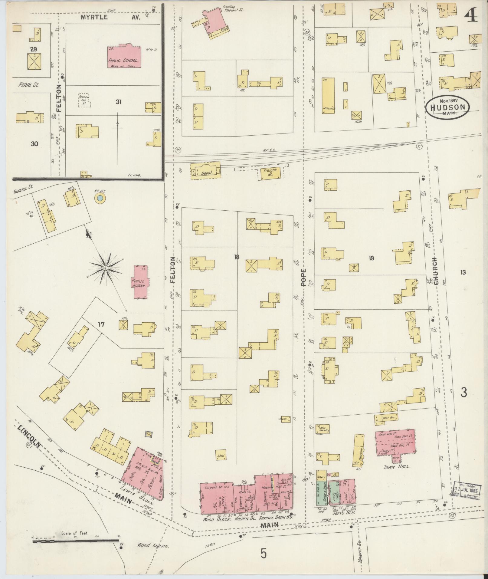 Sanborn Fire Insurance Map from Hudson, Middlesex County, Massachusetts (1897), Sheet #0004 - Historic Sanborn Fire Insurance Map Print, vintage old map wall art, antique decor, genealogy gift, Massachusetts Massachusetts map
