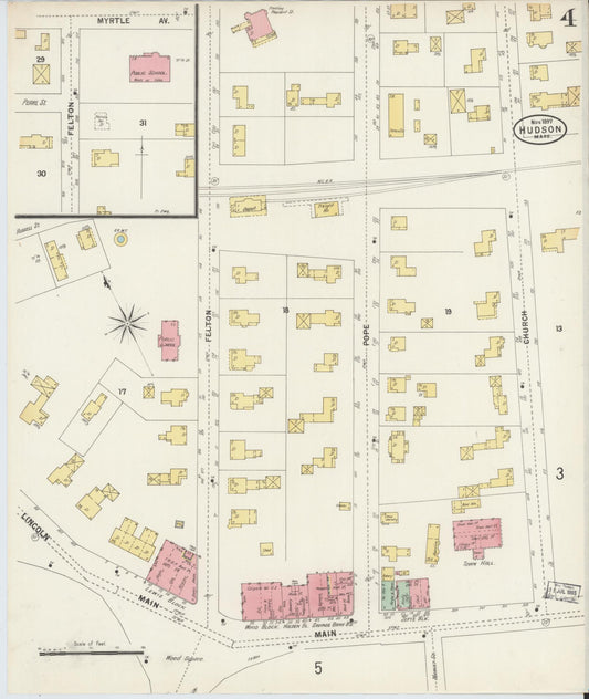 Sanborn Fire Insurance Map from Hudson, Middlesex County, Massachusetts (1897), Sheet #0004 - Historic Sanborn Fire Insurance Map Print, vintage old map wall art, antique decor, genealogy gift, Massachusetts Massachusetts map