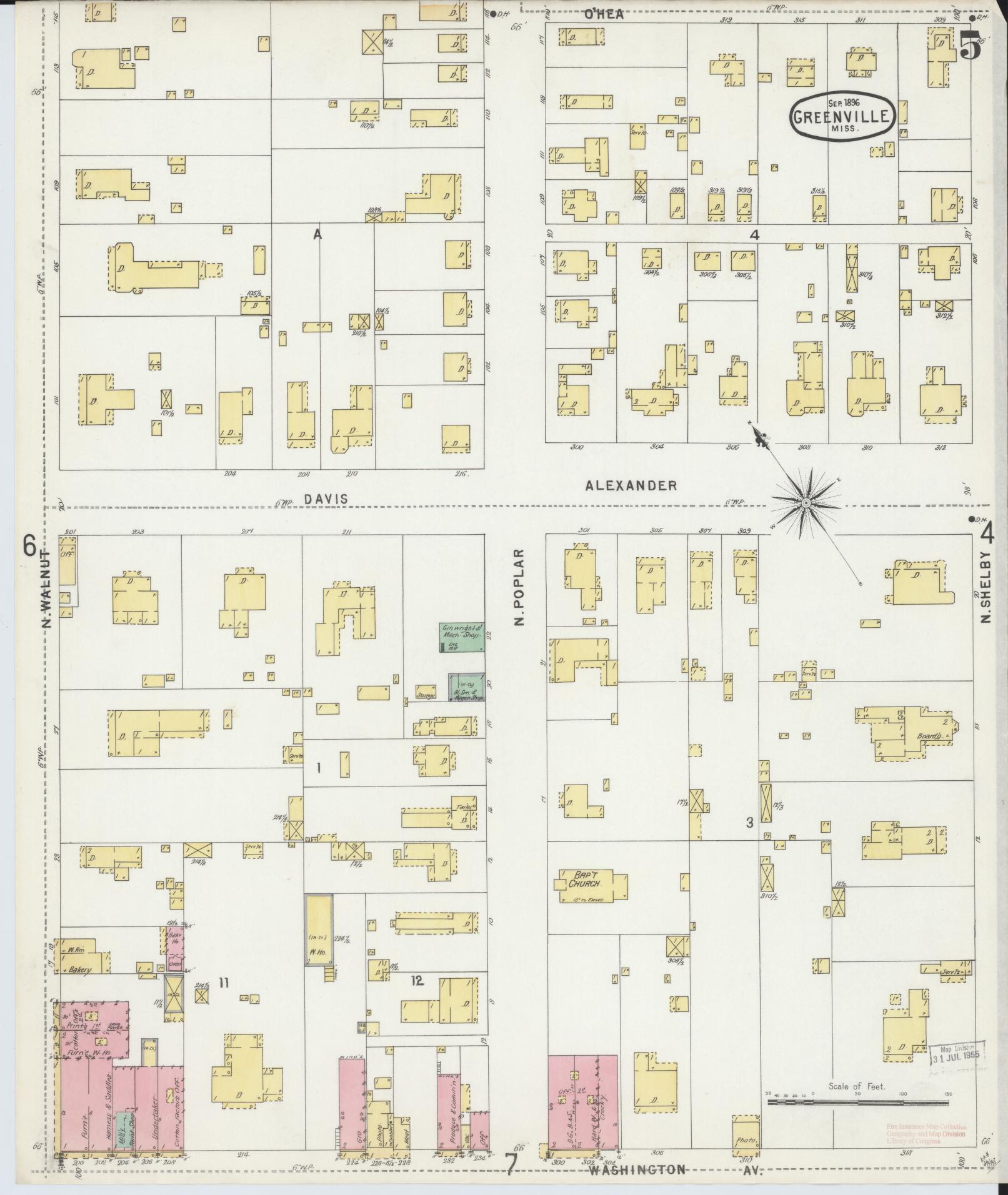 Sanborn Fire Insurance Map from Greenville, Washington County, Mississippi (1896), Sheet #0005 - Complete Map Set gallery image, historic Sanborn map, vintage wall art, Mississippi Mississippi