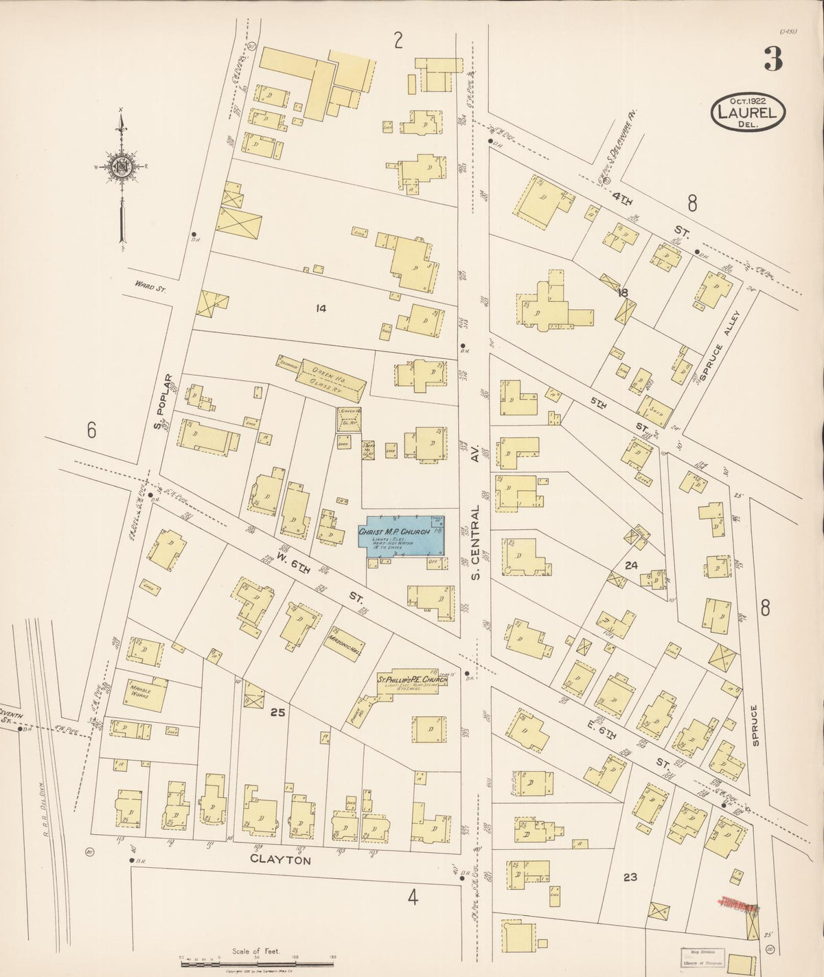 Sanborn Fire Insurance Map from Laurel, Sussex County, Delaware (1922), Sheet #0003 - Complete Map Set gallery image, historic Sanborn map, vintage wall art, Delaware Delaware