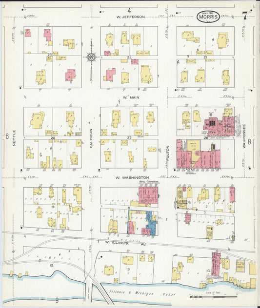 Sanborn Fire Insurance Map from Morris, Grundy County, Illinois (1916), Sheet #0007 - Historic Sanborn Fire Insurance Map Print, vintage old map wall art, antique decor, genealogy gift, Illinois Illinois map