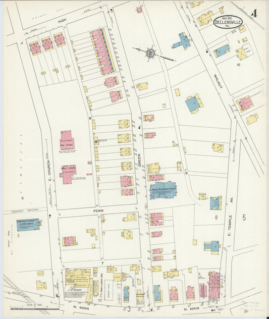 Sanborn Fire Insurance Map from Sellersville, Bucks County, Pennsylvania (1913), Sheet #0004 - Historic Sanborn Fire Insurance Map Print, vintage old map wall art, antique decor, genealogy gift, Pennsylvania Pennsylvania map