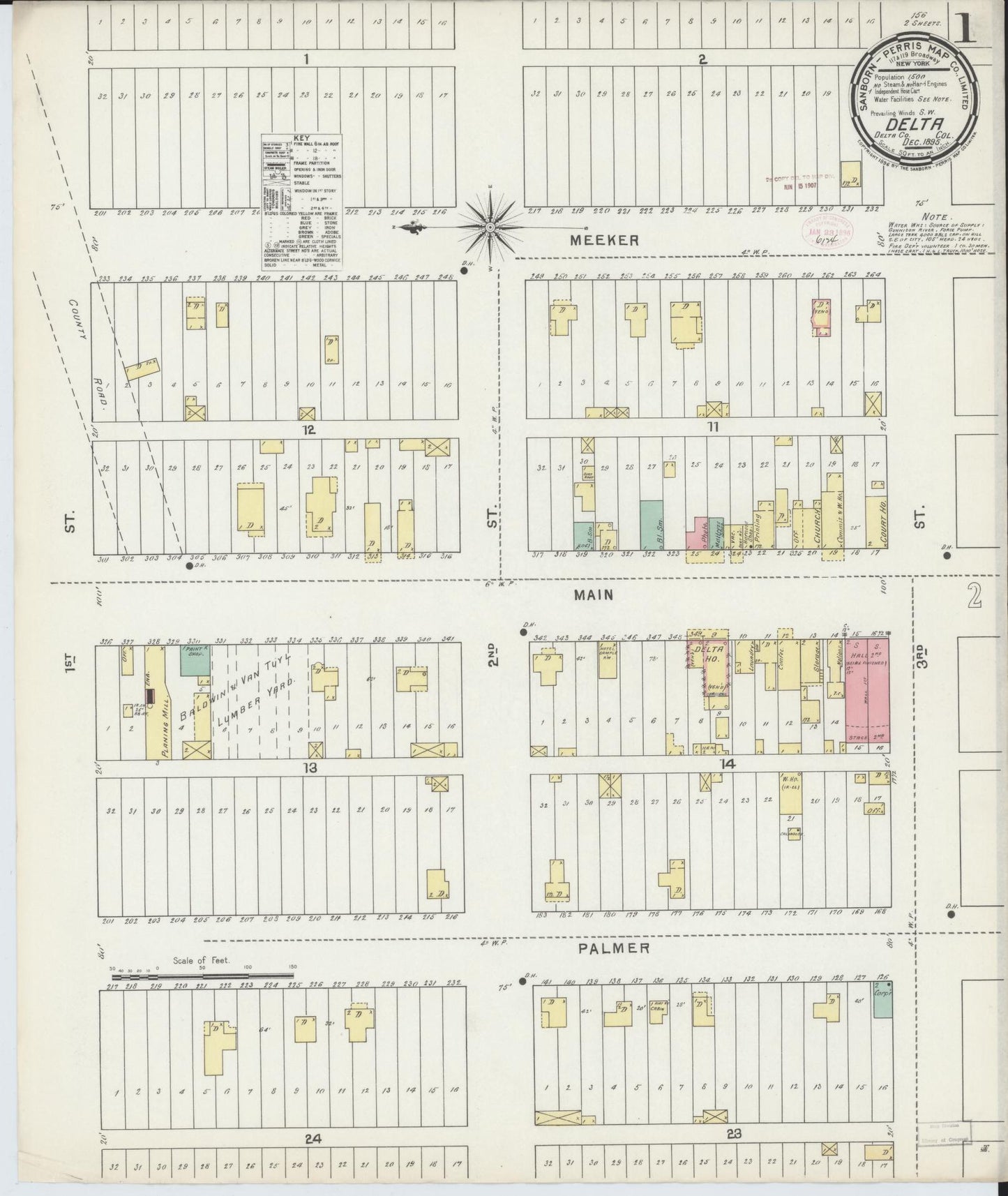 Sanborn Fire Insurance Map from Delta, Delta County, Colorado (1895), Sheet #0001 - Historic Sanborn Fire Insurance Map Print, vintage old map wall art, antique decor, genealogy gift, Colorado Colorado map